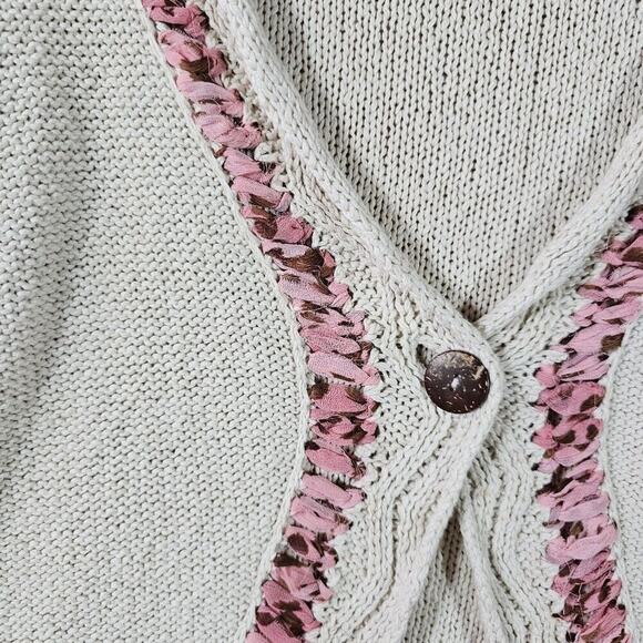 Coldwater Creek Open Knit Lightweight Cardigan Womens L Linen Contrast Coquette - Picture 4 of 7